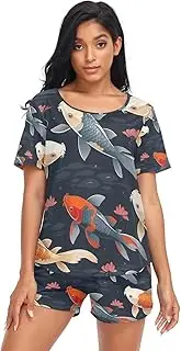 [RPLIFE] Various Koi Fishes Sleepwear Sets for Women, Summer Apparel, Various Koi Fishes, Large