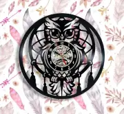 Owl dreamcatcher vinyl wall clock 12 inches best gift cute animal clock for dad