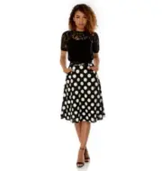 Yumi Black Polka Dot Midi Skirt Uk 12 LN039 AA 16