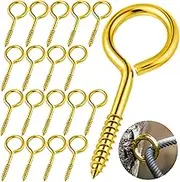 YGAOHF 18 Pack 2.5 Inch Eye Bolts Screw in Heavy Duty - Sturdy Stainless Steel Eye Hooks for Securing Cables Wires, Hanging Lights, Indoor & Outdoor Use (Gold)