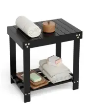 Small Bamboo Bathroom Shower Bench with Storage Shelf Durable Stool for Shaving