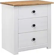 VidaXL Panama Range Bedside Cabinet in White - Solid Pine Wood - 46x40x57 cm - Versatile Living Room Couch Table with 3 Storage Drawers