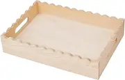 Coffee Table Tray - Wooden Serving Trays | Rustic Holder with Handles | 30x20x6cm Scalloped Servinng Trayy Decor Organizer | Home Decorations for Jewelry Food Makeup Kitchen Accessories Party