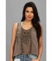 NWT $88 FREE PEOPLE Lonesome Dove Embroidered Open Back Top Sz S