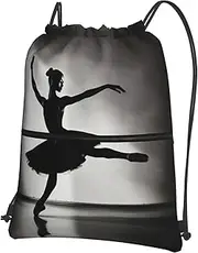 EdWal Ballerina Dance Print Drawstring Backpack Gym Bags Sports Bags With Zipper Pocket For Travel Beach, Black, One Size
