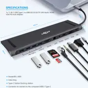 11 IN 1 USB Type C to USB3.0/2.0 SD/TF LAN Audio HDMI VGA PD Hub Adapter