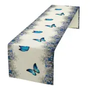 Blue Flowers Table Runner,White Hydrangeas Wildflowers W13x36L Butterfly
