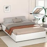 ALFORDSON Bed Frame Base with Gas Lift Storage Double Size Wilbur Series Without Bed Head, Mattress Topper Platform Foundation with Boucle Fabric Upholstery for Bedroom, Boucle White