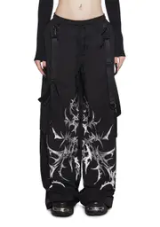 [Dolls Kill] Cyber Noir Wide Leg Cargo Pants (Fairfax)