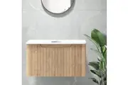 ACA Wall Hung Bathroom Vanity Cabinet Storage Natural 76x46CM White Counter top fit Single bowl Basin Sink