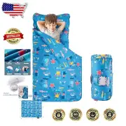 Extra Long Toddler Nap Mat with Pillow & Blanket - 100% Cotton, Sea Animal Theme