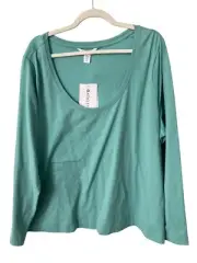 Athleta Outbound Scoop Neck Long Sleeve Top Women 2X Dusty Jade Athleisure NEW
