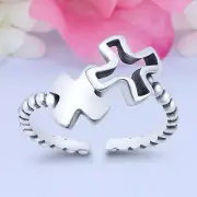 8mm Crosses Band 925 Sterling Silver Toe Ring Thin Adjustable Toe Ring