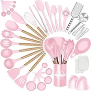 Silicone Cooking Kitchen Utensil Set, 43Pcs Pink Cooking Utensils Set, Turner, Tongs, Spoon, Spatula, Kitchen Gadgets Tools Set for Nonstick Cookware, Heat Resistant (Dishwasher, BPA Free)