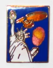 Classic Star Trek Enterprise and Statue of Liberty Metal Enamel Pin 1986 UNUSED