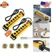 Heavy Duty Power Strip 2 Pack with 6 Outlets & Flat Plug - Perfect for Workshops