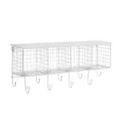 Decorah White Metal 4-Cubby Wall Shelf with 9 Hooks