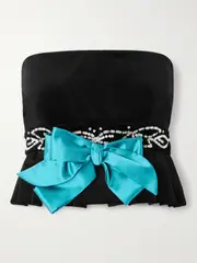 [Valentino Garavani] Valentino Garavani - Embellished Satin-trimmed Cropped Cotton-blend Velvet Peplum Top - Black - IT38 IT 38 Black