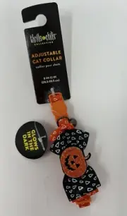 Thrills & Chills Glow In The Dark Halloween Cat Collar Bow w/Pumpkin 8 In - 12