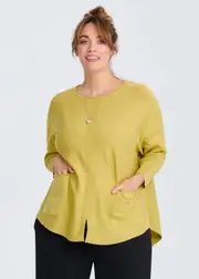 [TS] Taking Shape Pocket Batwing Natural Knit Jumper Size 20 in Banana, Viscose - Plus Size Women's Clothing Banana