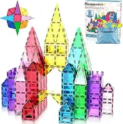 PicassoTiles Magnet Tile Building Blocks with Car Base Drawstring Storage Travel Bag Carry Case Magnetic Tiles Construction Toy STEM Learning Educational Kit Sensory Playset Preschool Kids 3+ PC61