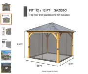 AOODOR 12 x 12 ft Universal Replacement Mosquito Netting Patio Gazebos Zippers