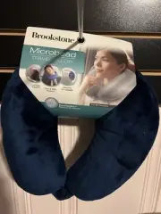 NWT Brookstone Memory Foam Microbead Travel Neck Pillow: Vacations, Navy Blue