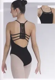 NWT black CottonSpandex seethru detail Leotard 2455A Danshuz ladies sizes