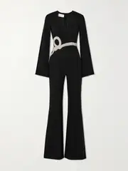 [Clio Peppiatt] Clio Peppiatt - Eve Belted Crystal-embellished Crepe Jumpsuit - Black - small small Black