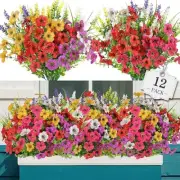 12 Bundles Artificial Flowers for Outdoor,No Fade Fake 12 PCS Multi Color