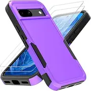 PhuLok Compatible with Google Pixel 8A Case with HD Screen Protector Heavy Duty Rugged Full-Body Shockproof Military Grade Protection (Purple)