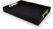 Wooden Decorative Coffee Table Tray, 16" Serving Tray with Handles, Matte Finish