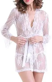 [UIVHLW] See Throughunderwear Temptation Mesh See-Through Pajamas Sexy Nightdress Plus Size White
