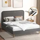 Bed Frame Queen Double King Single Beds Base Platform Fabric Grey BOB Oikiture