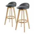 2X 72Cm Oak Wood Bar Stool Fabric Leila Grey