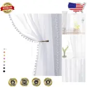 Light Filtering Pom Pom Sheer Curtains – 84" L x 52" W, Perfect for All Rooms