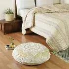 Cotton White Gold Mandala Print Floor Cushion Cover 32" Boho Ottoman Pillow Case