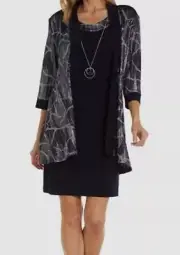 R & M Richards Women's Blue Necklace Printed Jacket & Dress 2-Piece Set Size 6