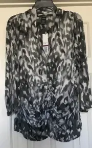 NEW XXL Rafaella Black Gray White Stretchy ¾Sleeve Top Ruched Front,Sides