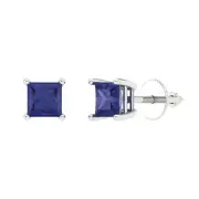 1.5Ct Tanzanite - Princess Cut VVS1 - Solid Gold Stud Luxury Earrings Screw-Back