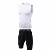 Mens Sports Fitness Gym Compression Under Base Layer Top Vest Shorts Bottom Kit