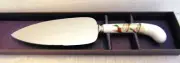 PRILL Sheffield Cake Pie Server Stainless Steel w/Ceramic Handle Birds Painted