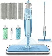 Microfibre Spray Mops for Floor Cleaning- MEXERRIS Cleaning Mop With 4 Microfiber washable Pads & 2 Bottle Replacement Wet Dust Laminate Wood Vinyl Ceramic Cleaning, Blue