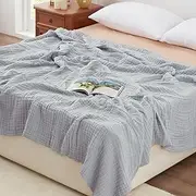 Love's cabin 100% Cotton Muslin King Size Blanket, 108"x90", Bluish Grey, Adult, Lightweight, Breathable