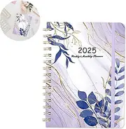 Rstigiker 2025 Planner, 2025 Planner Weekly and Monthly, 12 Month A5 Calendar Planner Notebook with Tabs, Spiral Bound Planner Contains Elastic Straps,140 Pages Daily Organizer (Purple Floral)
