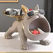 Bulldog Statue with Key Tray, Table Tray Housewarming Gift Snack Trays Sculpture Bulldog Figurine Candy Bowl for Entryway Table Decoration for Multipurpose Storage Rack Jewelry Organizer Decor