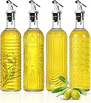 4 Pcs Olive Oil Dispenser Bottle for Kitchen,17oz Clear Glass Oil and Vinegar Dispenser Set, Coffee Syrup Dispenser with 4 Pourers and 1 Funnel (Style B, Silver)