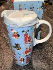 Evergreen Cypress Home Ceramic Perfect Cup 17oz. Festive Fido's Travel Mug NEW