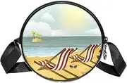 [FVQL] Round Crossbody Bag Purse Messenger Bag Shoulder Bag, tropical pattern beach holiday pattern