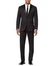 $495 Kenneth Cole Reaction Men's Black Slim Fit Tuxedo Suit 42S 35 x 32 yja2425